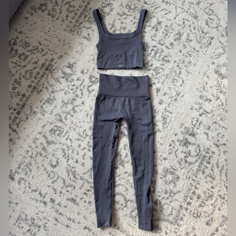 SET Active Women's Charcoal Ribbed Leggings & Cropped Tank Set